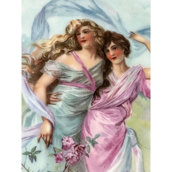 Victorian Limoges Porcelain Portrait Plate Women Roses - Picture 6 of 9